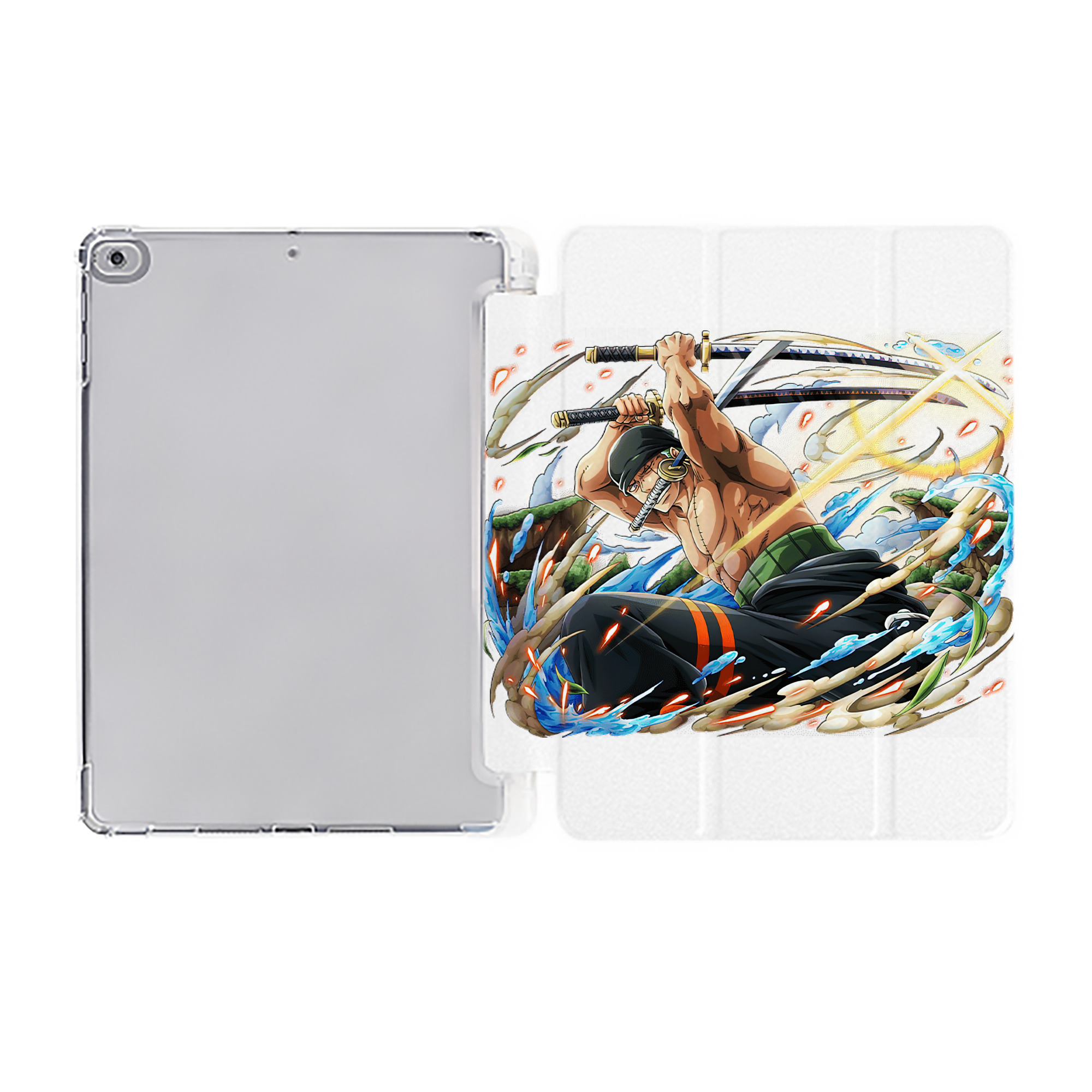 （画像用） ワンピース ロロノア・ゾロ ONE PIECE Roronoa Zoro IPad ケース ペン収納付き 三つ折りスタンド PUレザー×シリコン 対応機種9.5/10.5/10.9インチ